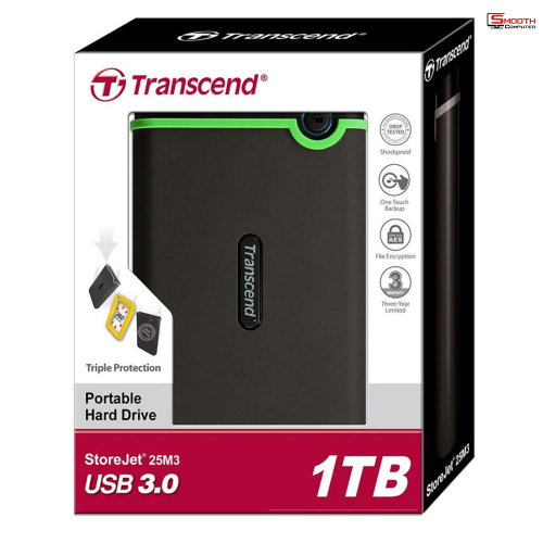 Disque dure externe 1To, Antichoc, USB 3.0 – TRANSCEND